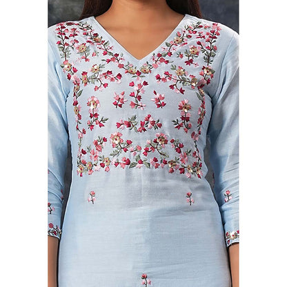 Saatvikei Saumya - Sky Blue Kurta with Palazzo and Dupatta (Set of 3)