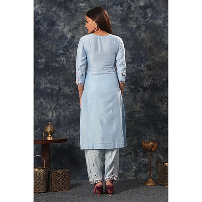 Saatvikei Saumya - Sky Blue Kurta with Palazzo and Dupatta (Set of 3)