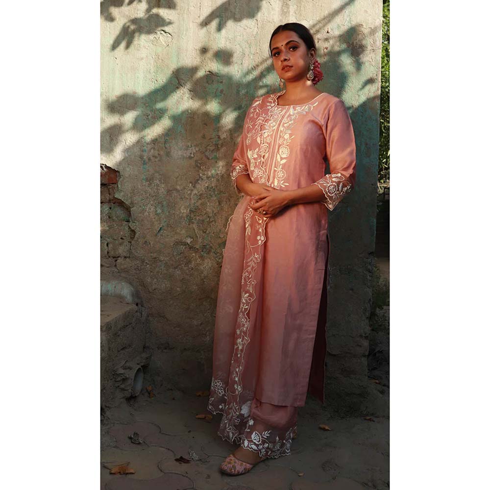 Saatvikei Subhaga- Pink Kurta with Palazzo and Dupatta (Set of 3)