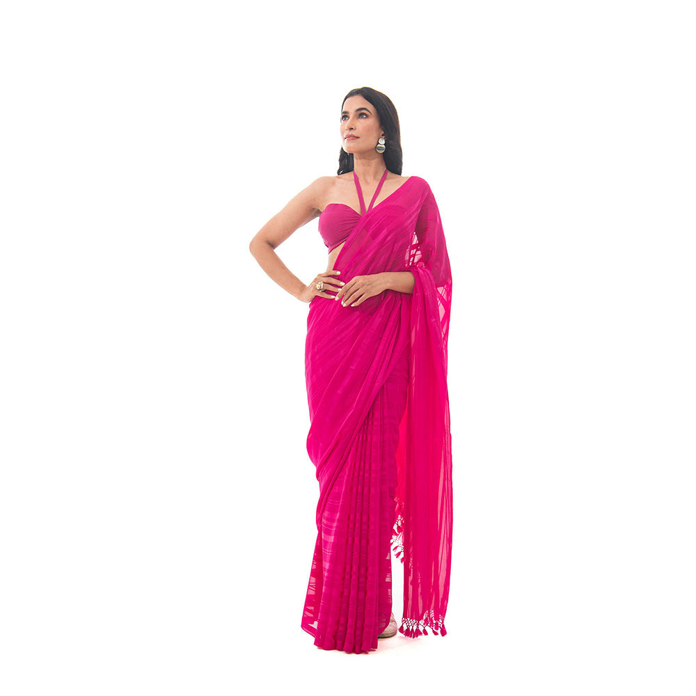 Sacred Weaves Dark Pink Saree with Unstitched Blouse