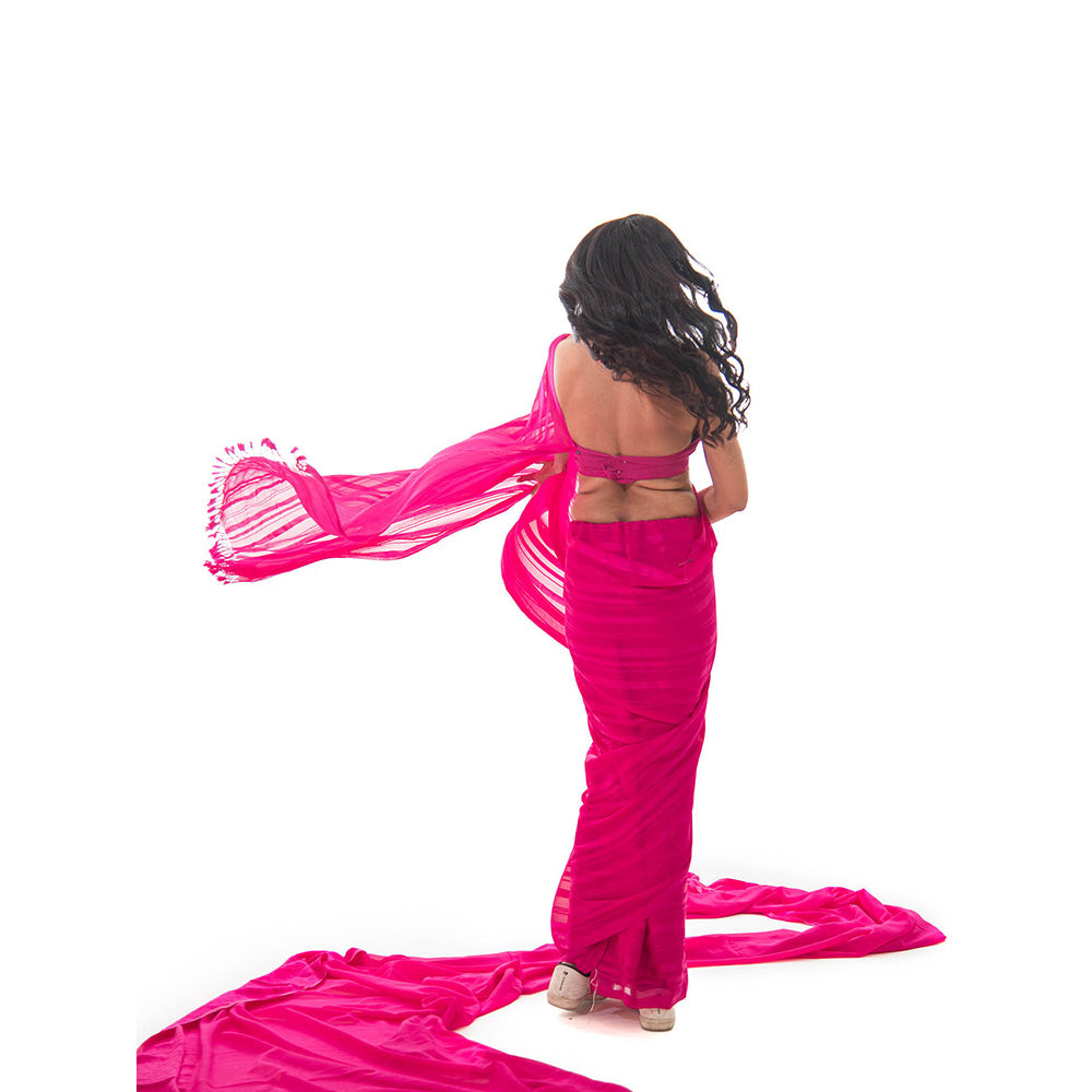 Sacred Weaves Dark Pink Saree with Unstitched Blouse