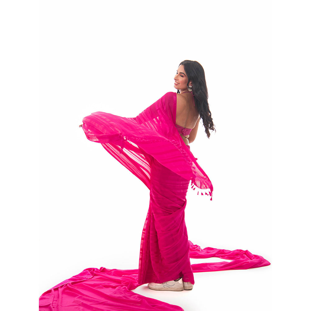 Sacred Weaves Dark Pink Saree with Unstitched Blouse