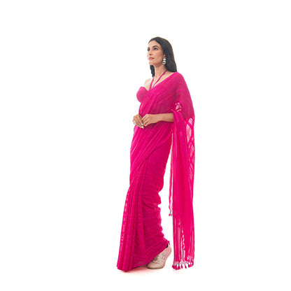 Sacred Weaves Dark Pink Saree with Unstitched Blouse