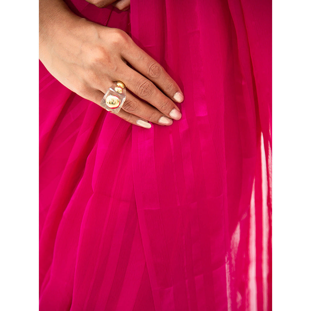 Sacred Weaves Dark Pink Saree with Unstitched Blouse