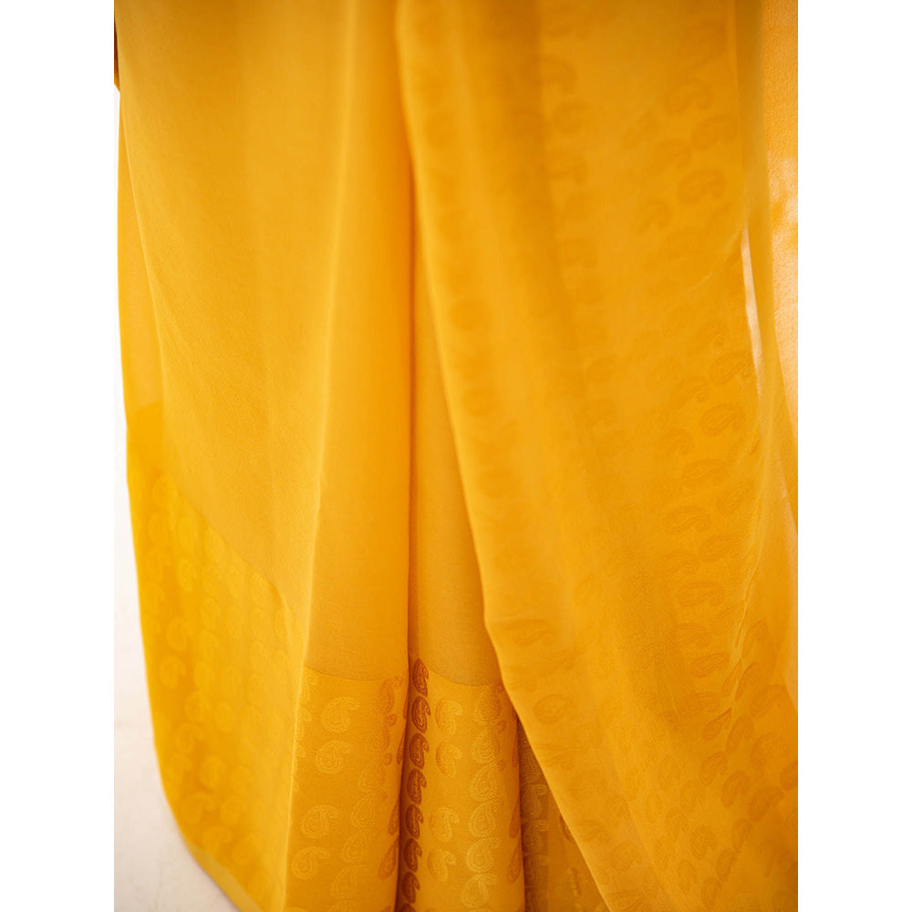 Sacred Weaves Mustard Plain Saree with Unstitched Blouse