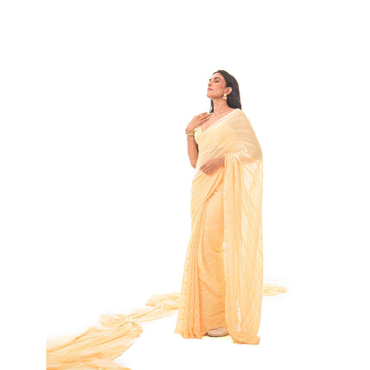 Sacred Weaves Yellow Satin Saree with Unstitched Blouse