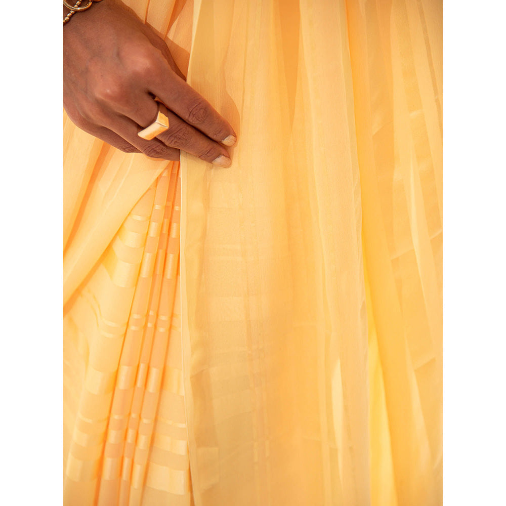 Sacred Weaves Yellow Satin Saree with Unstitched Blouse