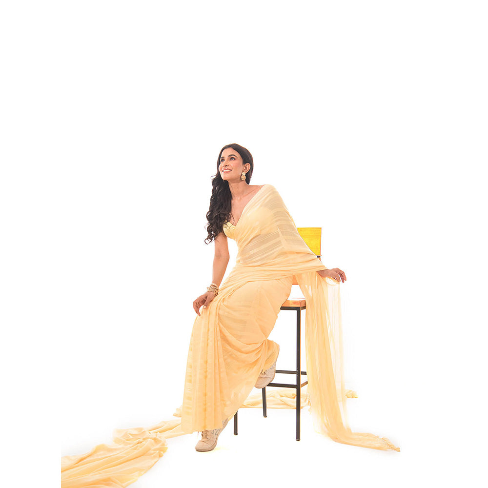 Sacred Weaves Yellow Satin Saree with Unstitched Blouse
