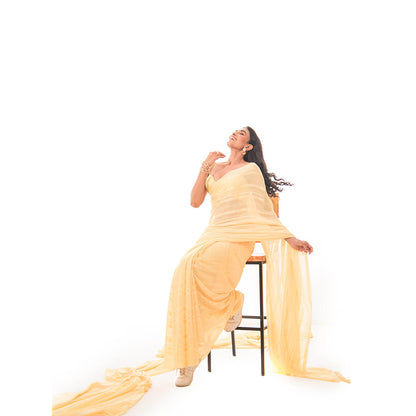 Sacred Weaves Yellow Satin Saree with Unstitched Blouse