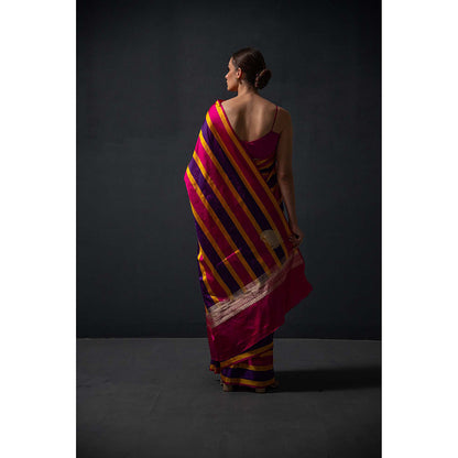 Sacred Weaves Konia Satin Silk Handloom Banarasi Saree Without Blouse