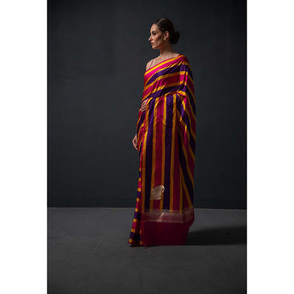 Sacred Weaves Konia Satin Silk Handloom Banarasi Saree Without Blouse