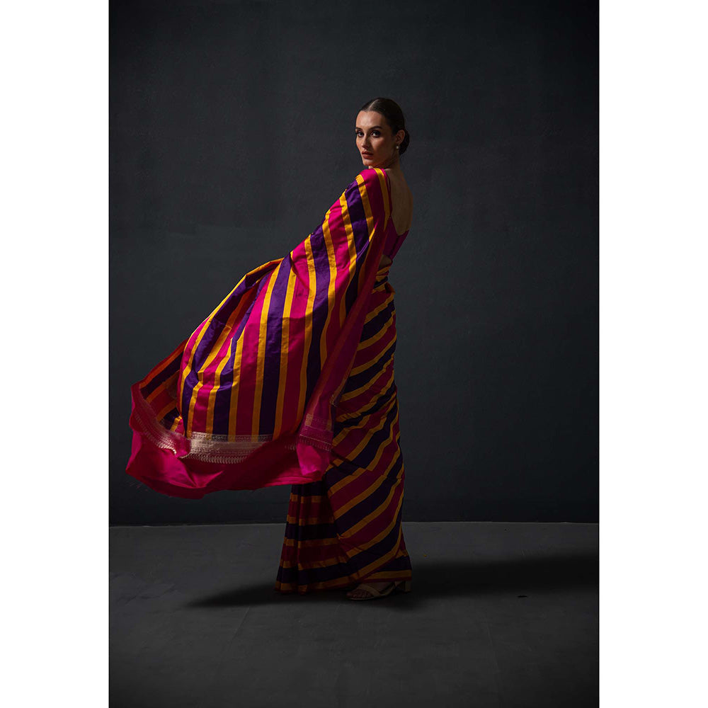 Sacred Weaves Konia Satin Silk Handloom Banarasi Saree Without Blouse