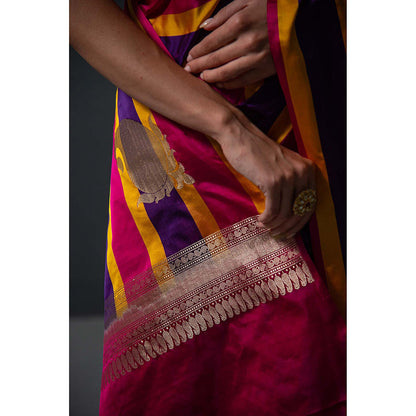 Sacred Weaves Konia Satin Silk Handloom Banarasi Saree Without Blouse