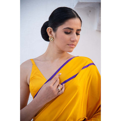 Sacred Weaves Yellow Sona Roopa Booti Satin Silk Handloom Banarasi Saree Without Blouse