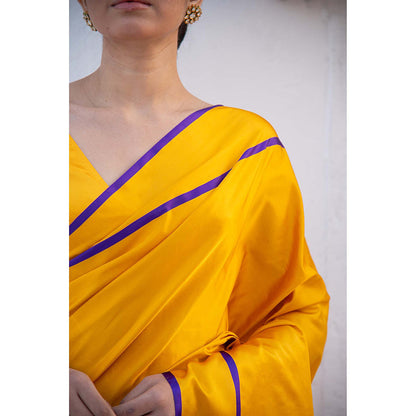 Sacred Weaves Yellow Sona Roopa Booti Satin Silk Handloom Banarasi Saree Without Blouse