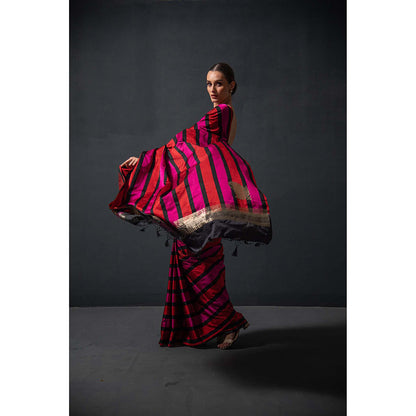 Sacred Weaves Konia Satin Silk Handloom Banarasi Saree Without Blouse