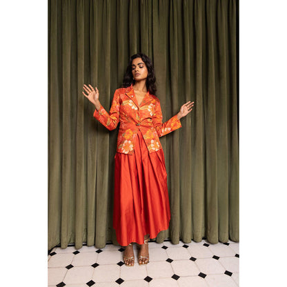 Sage By Mala Autumn Orange Blazer with Skirt (Set of 2)