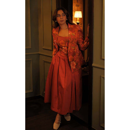 Sage By Mala Autumn Orange Skirt with Top and Blazer (Set of 3)