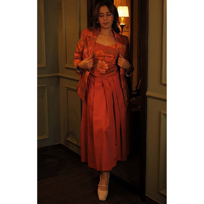 Sage By Mala Autumn Orange Skirt with Top and Blazer (Set of 3)