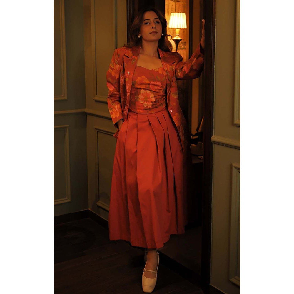 Sage By Mala Autumn Orange Skirt with Top and Blazer (Set of 3)