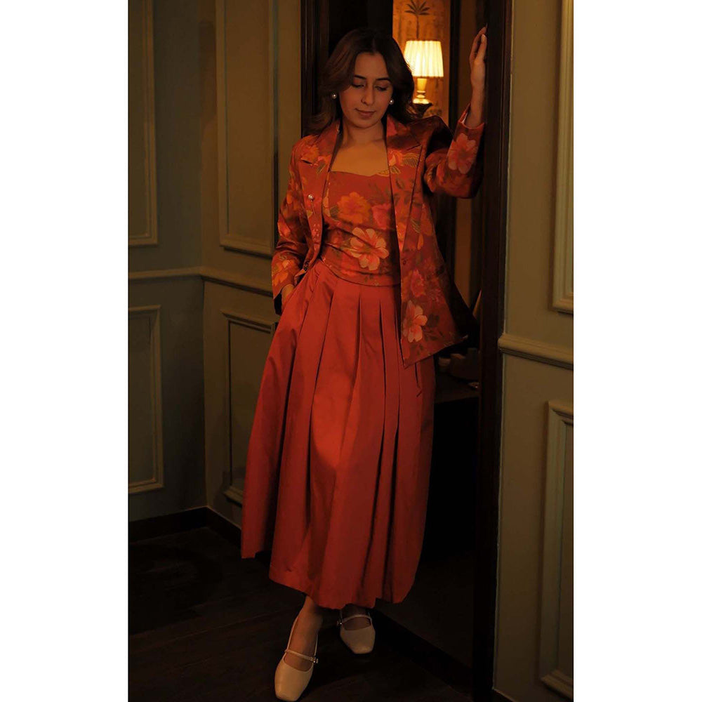 Sage By Mala Autumn Orange Skirt with Top and Blazer (Set of 3)