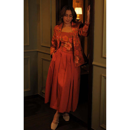 Sage By Mala Autumn Orange Skirt with Top and Blazer (Set of 3)