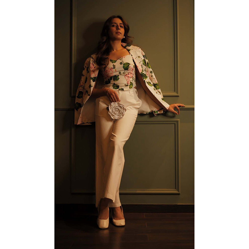 Sage By Mala Blossom Charm White Blazer with Pant and Top (Set of 3)