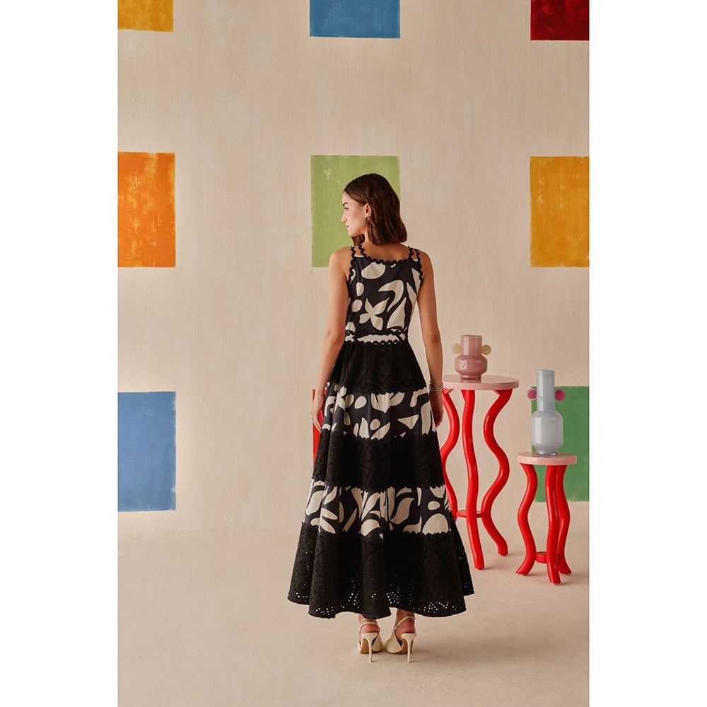 Sage By Mala Black Printed Elara Dress with Belt (Set of 2)