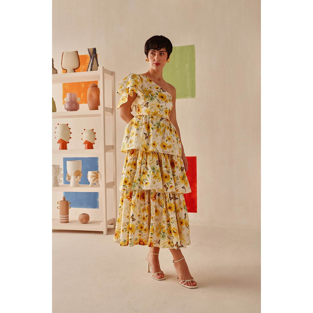 Sage By Mala Yellow Floral Printed Zahara Dress