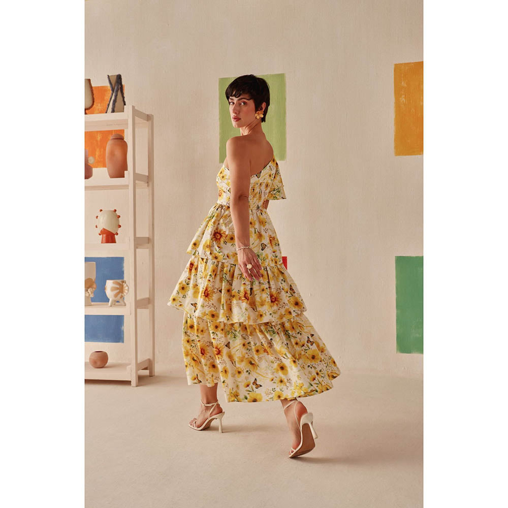 Sage By Mala Yellow Floral Printed Zahara Dress