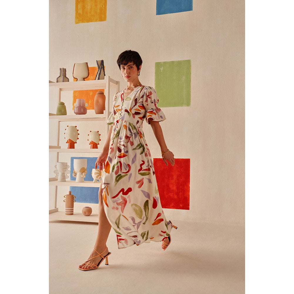 Sage By Mala Cream Floral Printed Ivara Dress