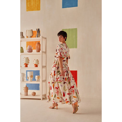 Sage By Mala Cream Floral Printed Ivara Dress