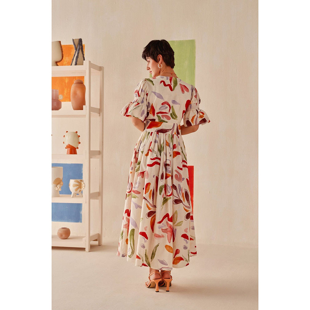 Sage By Mala Cream Floral Printed Ivara Dress