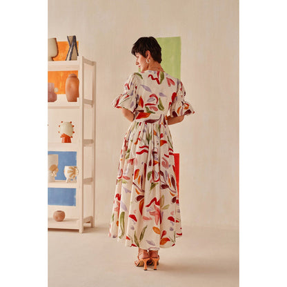Sage By Mala Cream Floral Printed Ivara Dress