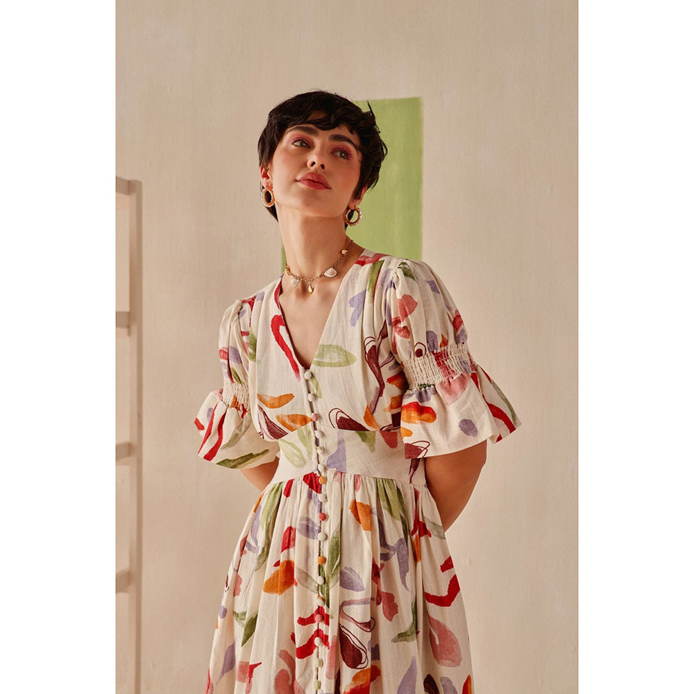 Sage By Mala Cream Floral Printed Ivara Dress