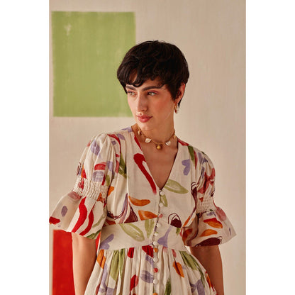 Sage By Mala Cream Floral Printed Ivara Dress