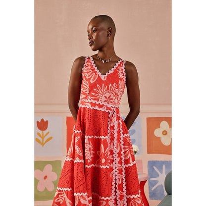 Sage By Mala Orange Printed Ignis Dress with Belt (Set of 2)