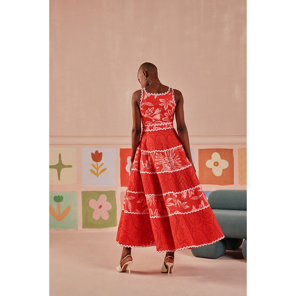 Sage By Mala Orange Printed Ignis Dress with Belt (Set of 2)