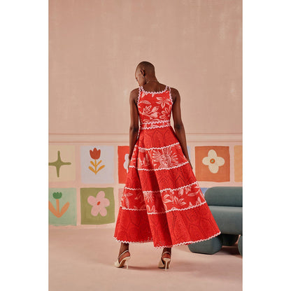 Sage By Mala Orange Printed Ignis Dress with Belt (Set of 2)