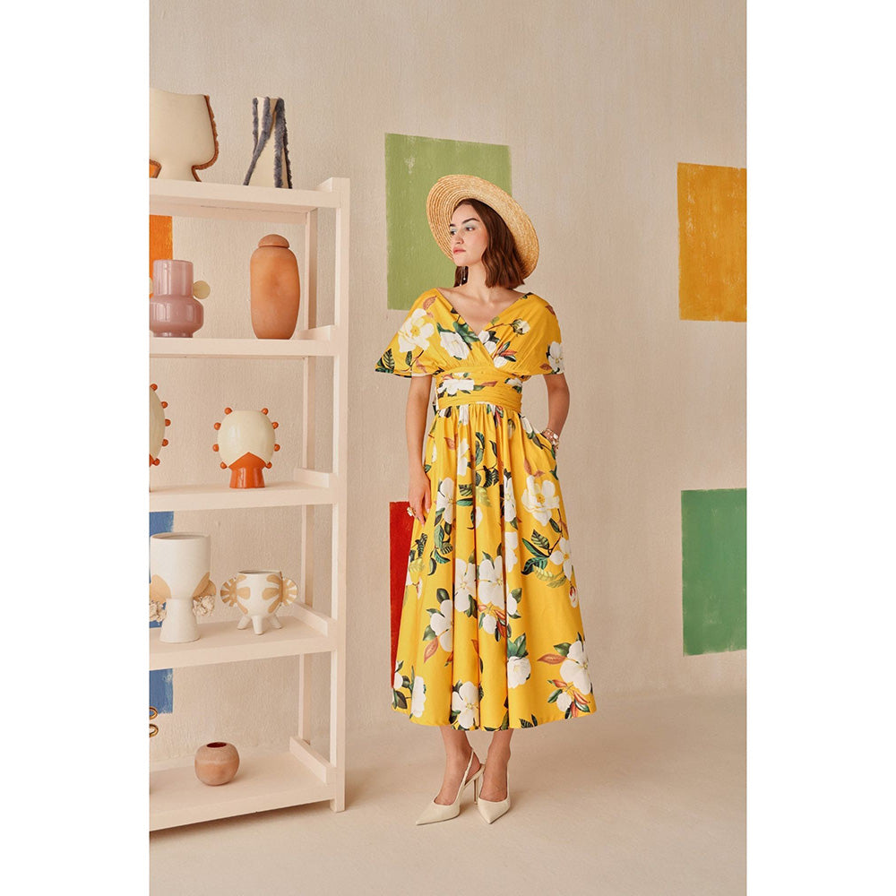 Sage By Mala Yellow Floral Printed Magnolia Dress