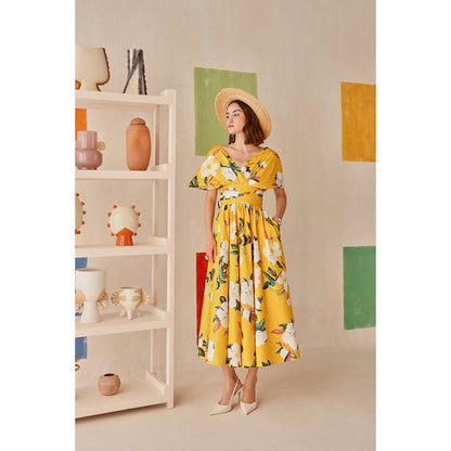 Sage By Mala Yellow Floral Printed Magnolia Dress