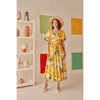 Sage By Mala Yellow Floral Printed Magnolia Dress