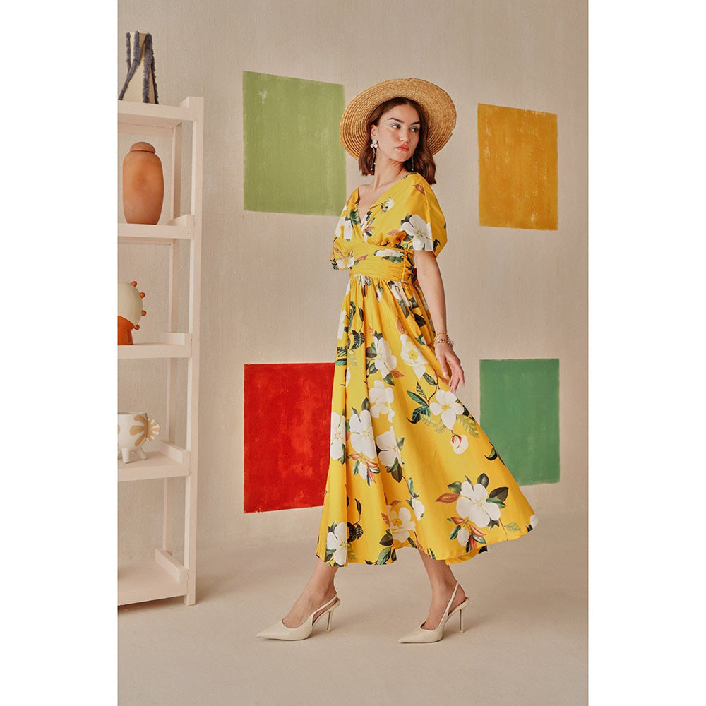 Sage By Mala Yellow Floral Printed Magnolia Dress
