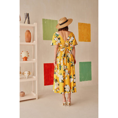 Sage By Mala Yellow Floral Printed Magnolia Dress