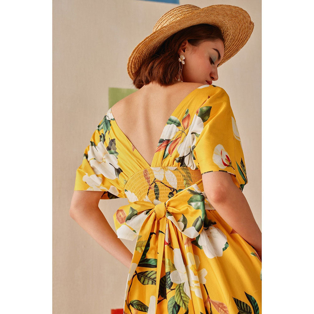 Sage By Mala Yellow Floral Printed Magnolia Dress
