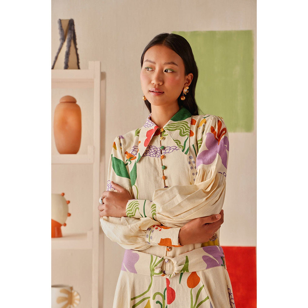 Sage By Mala Cream Floral Printed Jardin Dress