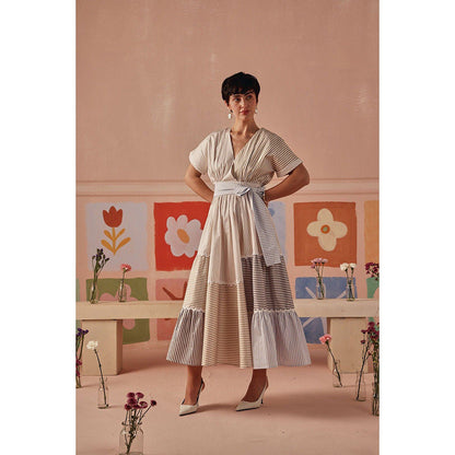 Sage By Mala Multi-Colour Pia Midi Dress with Detachable Belt