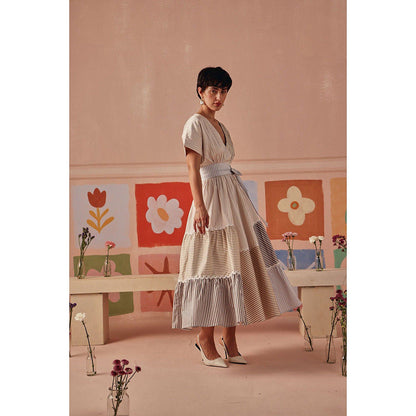 Sage By Mala Multi-Colour Pia Midi Dress with Detachable Belt