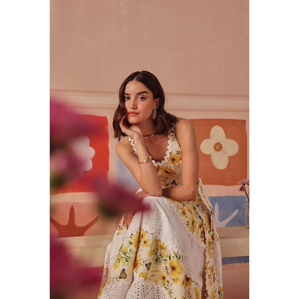 Sage By Mala Yellow Tali Midi Dress with Belt