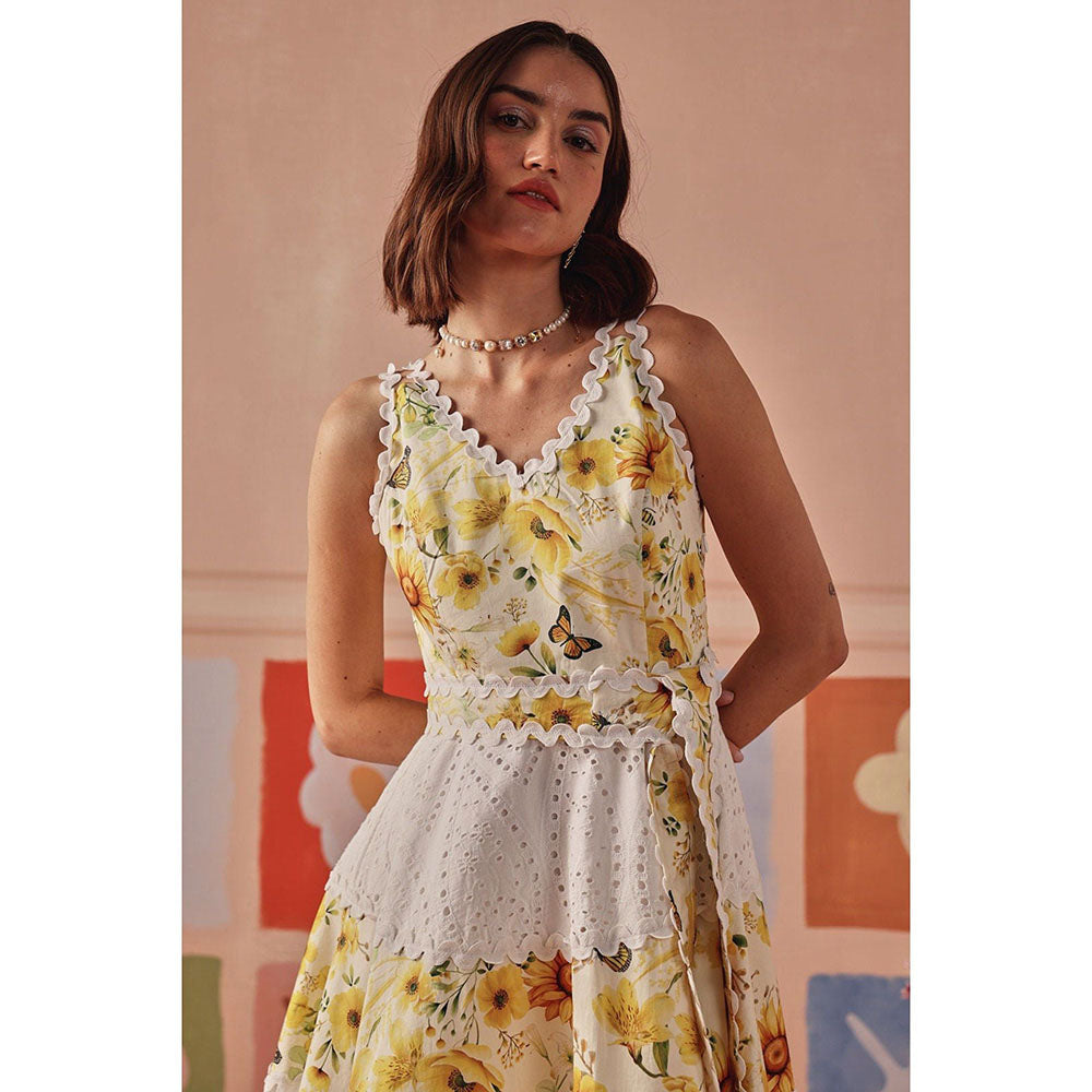 Sage By Mala Yellow Tali Midi Dress with Belt